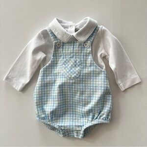 Marco & Lizzy 6 Months Baby Boy Blue Plaid Romper & Top Set Outfit Spring Pima